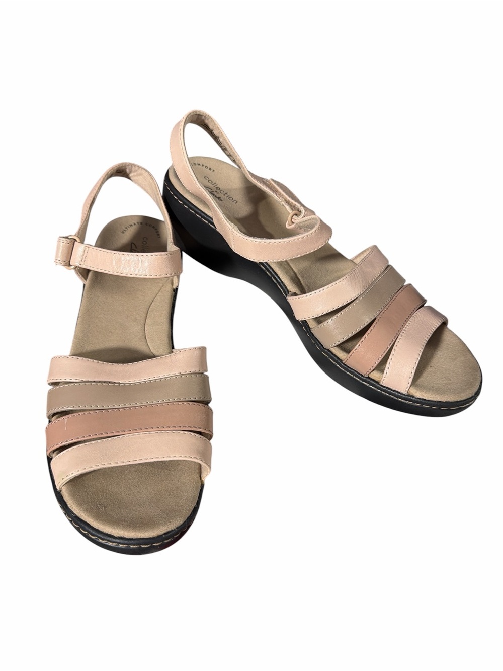 Clarks Women’s Beige and Blush Multi-Strap Slingback Sandals-Size 11